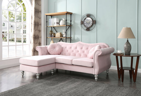 English Elm Glory Velvet Tufted Sofa Chaise with Nailhead Trim, Pocketed Coil Cushions & Hardwood Frame Pink 13 L x 27 W x 71 H B078S00137