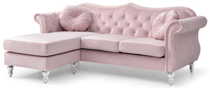 English Elm Glory Velvet Tufted Sofa Chaise with Nailhead Trim, Pocketed Coil Cushions & Hardwood Frame Pink 13 L x 27 W x 71 H B078S00137