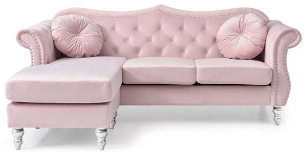 English Elm Glory Velvet Tufted Sofa Chaise with Nailhead Trim, Pocketed Coil Cushions & Hardwood Frame Pink 13 L x 27 W x 71 H B078S00137