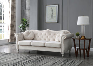 English Elm Glory Velvet Tufted Sofa Chaise with Nailhead Trim, Pocketed Coil Cushions & Hardwood Frame Ivory 14 L x 27 W x 72 H B078S00139