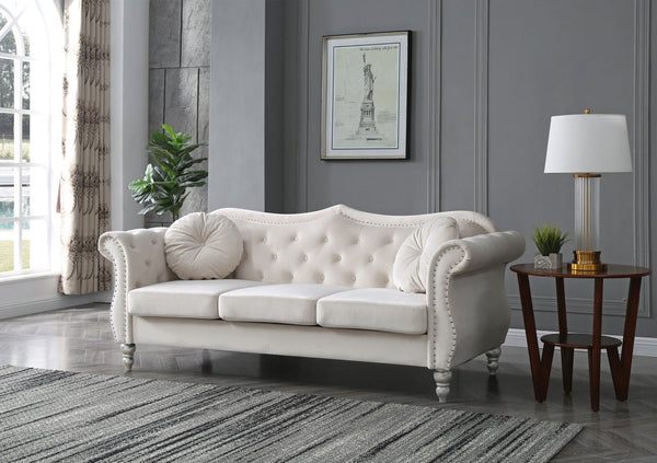 English Elm Glory Velvet Tufted Sofa Chaise with Nailhead Trim, Pocketed Coil Cushions & Hardwood Frame Ivory 14 L x 27 W x 72 H B078S00139
