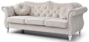 English Elm Glory Velvet Tufted Sofa Chaise with Nailhead Trim, Pocketed Coil Cushions & Hardwood Frame Ivory 14 L x 27 W x 72 H B078S00139