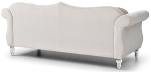 English Elm Glory Velvet Tufted Sofa Chaise with Nailhead Trim, Pocketed Coil Cushions & Hardwood Frame Ivory 14 L x 27 W x 72 H B078S00139