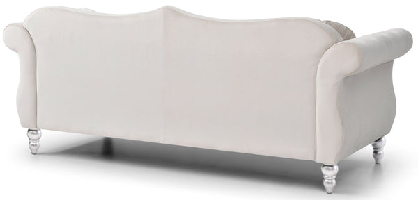 English Elm Glory Velvet Tufted Sofa Chaise with Nailhead Trim, Pocketed Coil Cushions & Hardwood Frame Ivory 14 L x 27 W x 72 H B078S00139