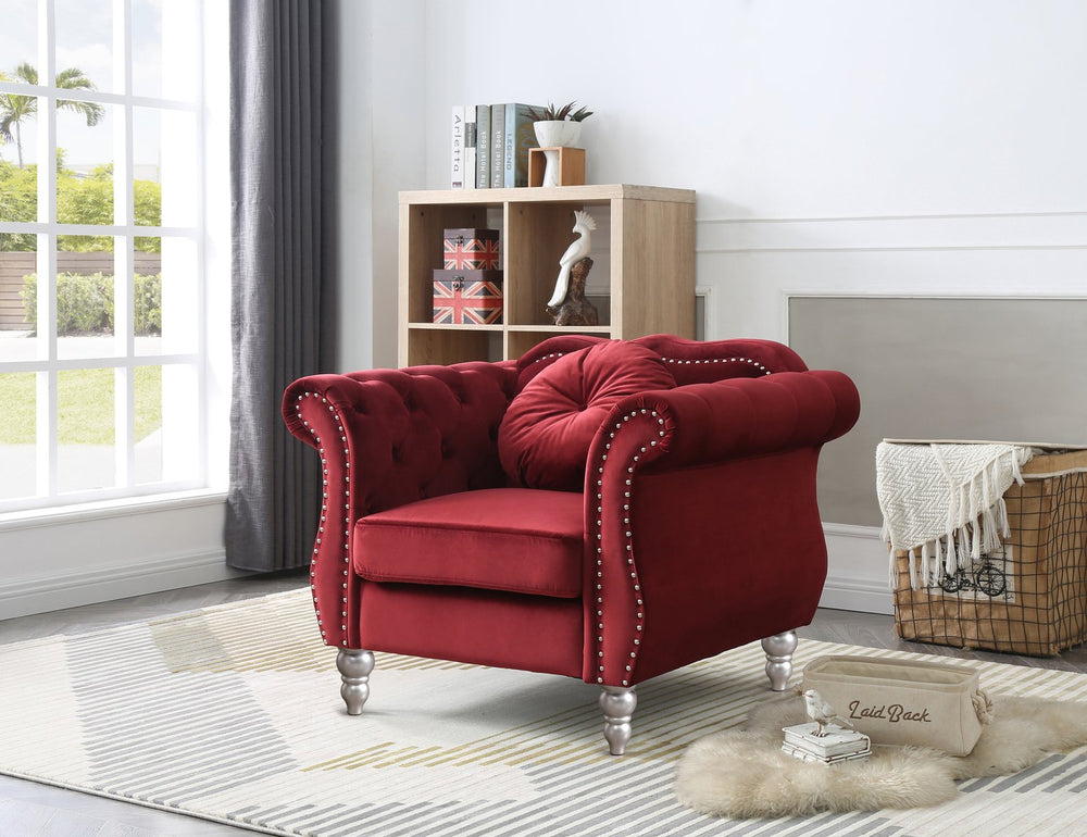English Elm Charming Velvet Flared Arm Chair with Deep 22" Seat, Supportive Arms, Easy Assembly for Stylish Rooms Burgundy 26 L x 33 W x 40 H B078112099