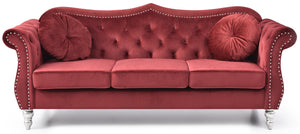 English Elm Hollywood Velvet Tufted Sofa with Nailhead Trim, Pocketed Coil Cushions, Hardwood Frame Elegance Burgundy 25 L x 24 W x 39 H B078S00142