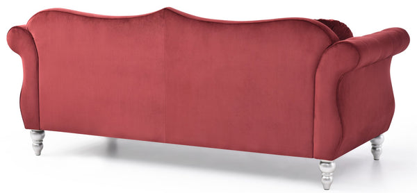 English Elm Hollywood Velvet Tufted Sofa with Nailhead Trim, Pocketed Coil Cushions, Hardwood Frame Elegance Burgundy 25 L x 24 W x 39 H B078S00142