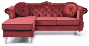 English Elm Glory Velvet Tufted Sofa Chaise with Nailhead Trim, Pocketed Coil Cushions & Hardwood Frame Burgundy 13 L x 27 W x 71 H B078S00143