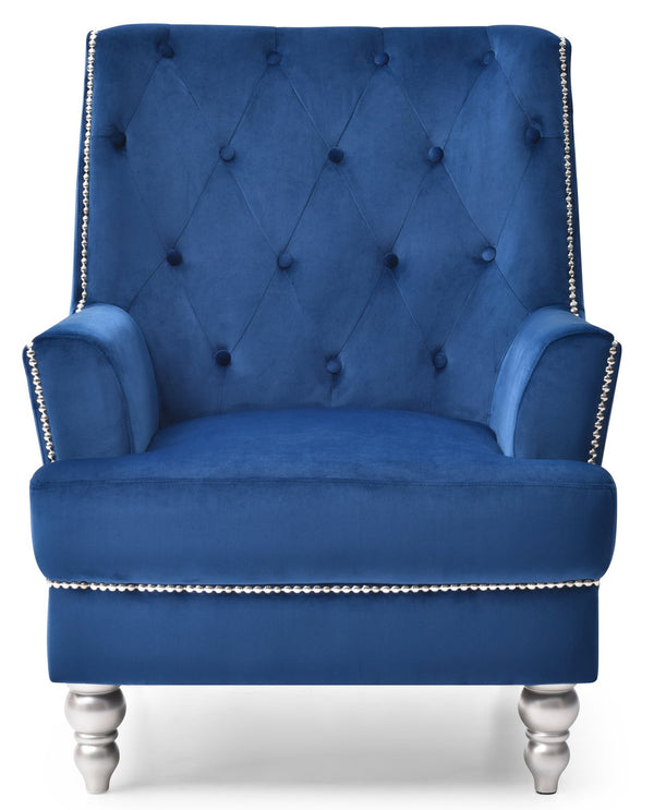 English Elm Elegant Velvet Traditional Chair with Plush Round Arms, 37"H Comfort Seat, No Assembly Required Navy Blue 32.7 L x 30.3 W x 31.5 H B078107950
