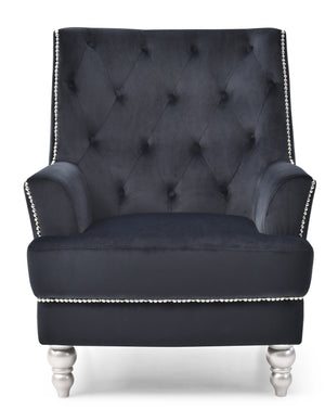 English Elm Elegant Velvet Traditional Chair with Plush Round Arms, 37"H Comfort Seat, No Assembly Required Black 32.7 L x 30.3 W x 31.5 H B078107951
