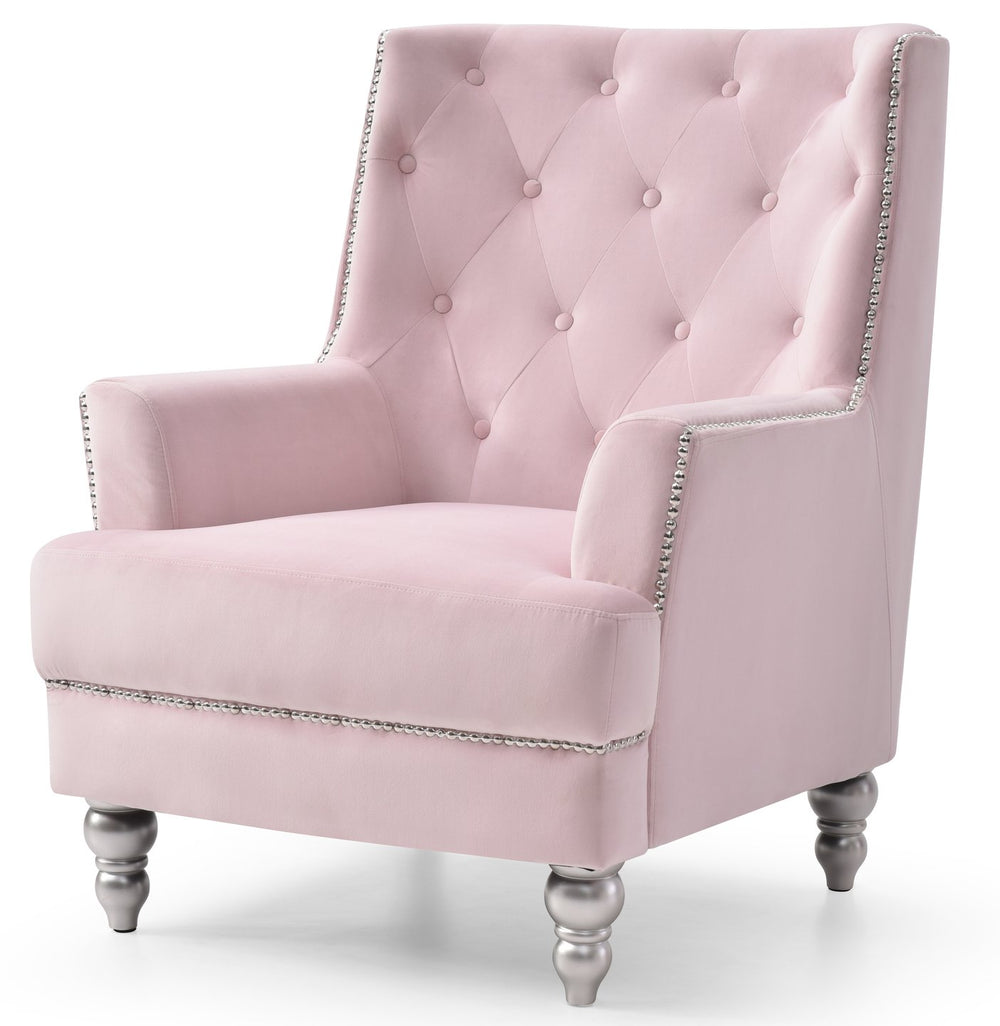 English Elm Charming Pink Velvet Round-Arm Traditional Chair — 37"H, 30"W, 33"D, No Assembly, Cozy 19" Seat B078107954