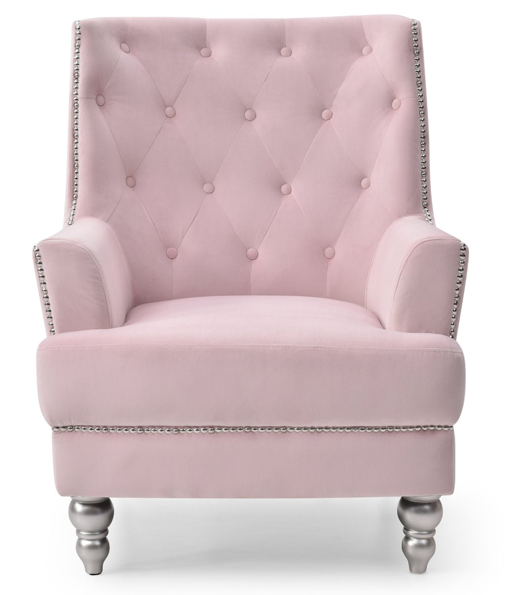 English Elm Charming Pink Velvet Round-Arm Traditional Chair — 37"H, 30"W, 33"D, No Assembly, Cozy 19" Seat B078107954