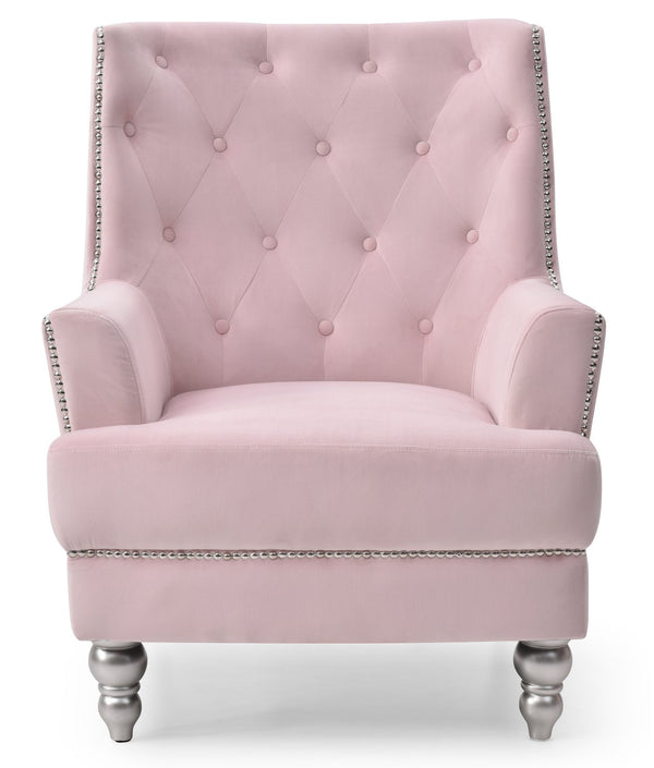 English Elm Charming Pink Velvet Round-Arm Traditional Chair — 37"H, 30"W, 33"D, No Assembly, Cozy 19" Seat B078107954