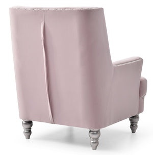 English Elm Charming Pink Velvet Round-Arm Traditional Chair — 37"H, 30"W, 33"D, No Assembly, Cozy 19" Seat B078107954