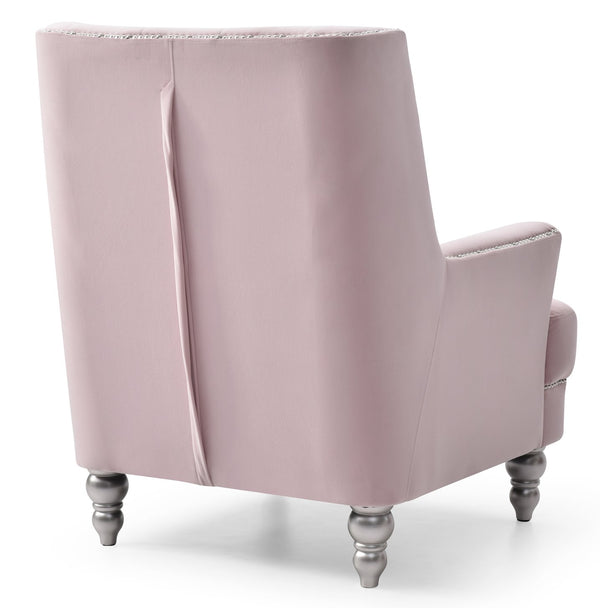 English Elm Charming Pink Velvet Round-Arm Traditional Chair — 37"H, 30"W, 33"D, No Assembly, Cozy 19" Seat B078107954
