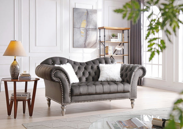 English Elm Cozy Velvet Dark Gray Loveseat with Rounded Arms, 37"H x 75"W x 25" Deep Seat — Classic Comfort B078S00018