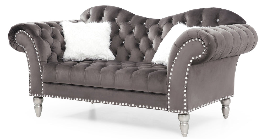 English Elm Cozy Velvet Dark Gray Loveseat with Rounded Arms, 37"H x 75"W x 25" Deep Seat — Classic Comfort B078S00018