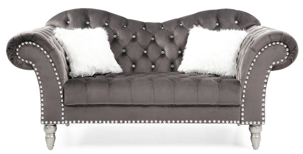 English Elm Cozy Velvet Dark Gray Loveseat with Rounded Arms, 37"H x 75"W x 25" Deep Seat — Classic Comfort B078S00018