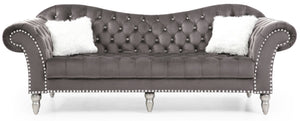 English Elm Wilshire Velvet Tufted Sofa with Nailhead Trim, Hand-Painted Wood Legs, Faux Fur Pillow Included Dark Gray 90 L x 22 W x 12 H B078S00019