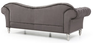 English Elm Wilshire Velvet Tufted Sofa with Nailhead Trim, Hand-Painted Wood Legs, Faux Fur Pillow Included Dark Gray 90 L x 22 W x 12 H B078S00019