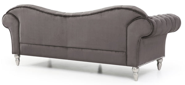 English Elm Wilshire Velvet Tufted Sofa with Nailhead Trim, Hand-Painted Wood Legs, Faux Fur Pillow Included Dark Gray 90 L x 22 W x 12 H B078S00019