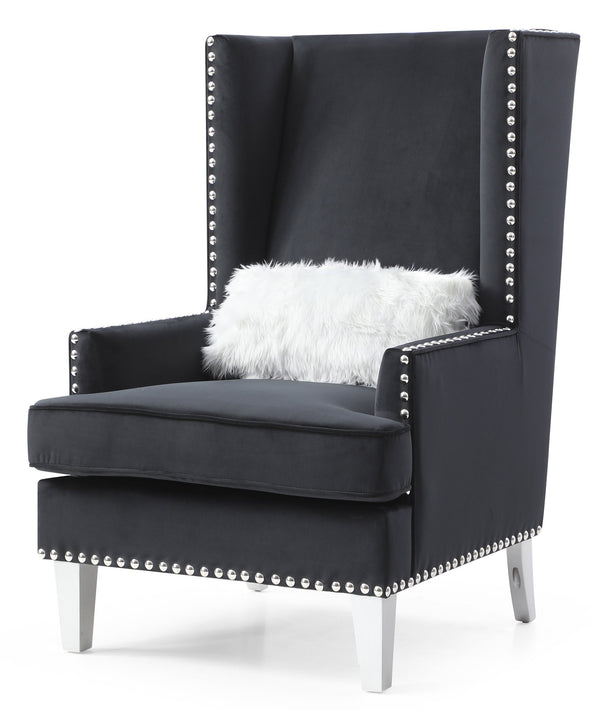 English Elm Elegant Velvet Traditional Chair with Plush Round Arms, 37"H Comfort Seat, No Assembly Required Black 42 L x 32 W x 36 H B078107956