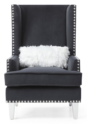 English Elm Elegant Velvet Traditional Chair with Plush Round Arms, 37"H Comfort Seat, No Assembly Required Black 42 L x 32 W x 36 H B078107956