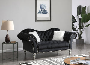 English Elm Elegant Velvet Round-Arm Loveseat with Classic Silhouette, Easy-Care Upholstery, Comfortable Seating Black 48 L x 28 W x 22 H B078S00020