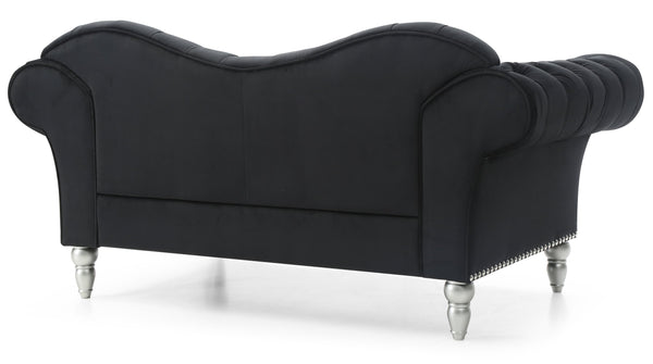 English Elm Elegant Velvet Round-Arm Loveseat with Classic Silhouette, Easy-Care Upholstery, Comfortable Seating Black 48 L x 28 W x 22 H B078S00020