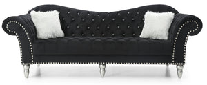 English Elm Wilshire Velvet Tufted Sofa with Nailhead Trim, Hand-Painted Wood Legs, Faux Fur Pillow Included Black 90 L x 22 W x 12 H B078S00021