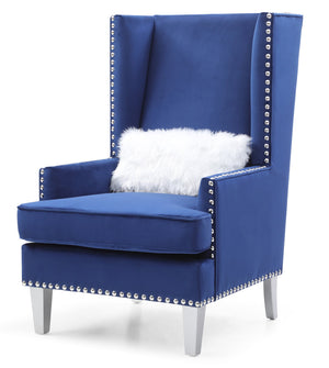 English Elm Elegant Velvet Traditional Chair with Plush Round Arms, 37"H Comfort Seat, No Assembly Required Blue 42 L x 32 W x 36 H B078107957