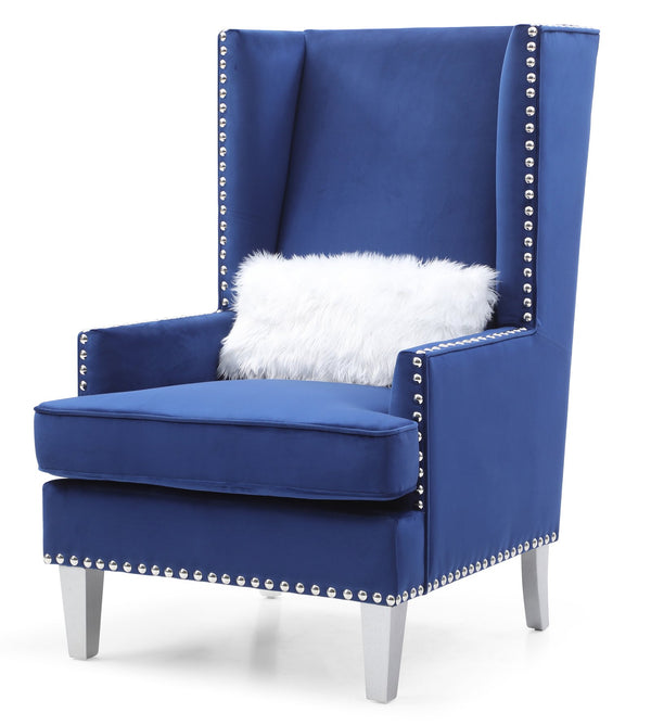 English Elm Elegant Velvet Traditional Chair with Plush Round Arms, 37"H Comfort Seat, No Assembly Required Blue 42 L x 32 W x 36 H B078107957