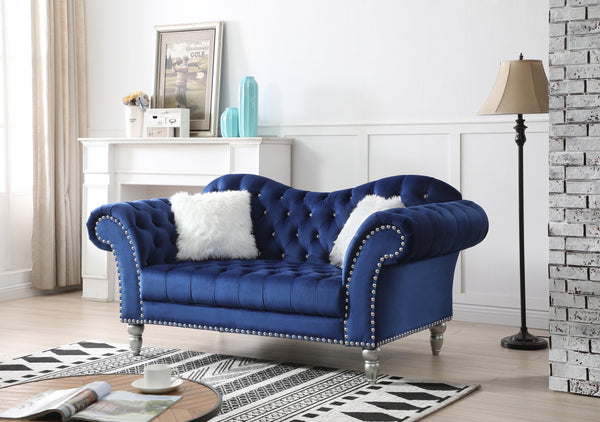 English Elm Elegant Velvet Round-Arm Loveseat with Classic Silhouette, Easy-Care Upholstery, Comfortable Seating Blue 37 L x 22 W x 26 H B078S00022