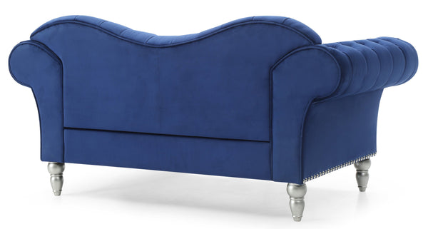 English Elm Elegant Velvet Round-Arm Loveseat with Classic Silhouette, Easy-Care Upholstery, Comfortable Seating Blue 37 L x 22 W x 26 H B078S00022
