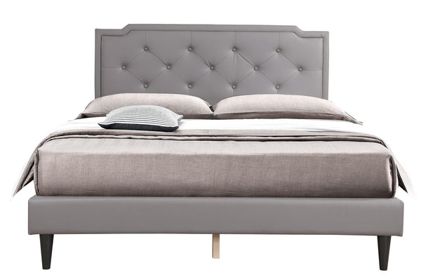 English Elm Chic Light Grey Tufted Queen Bed with Adjustable Headboard, Durable Slats & Compact One-Box Setup B078112118