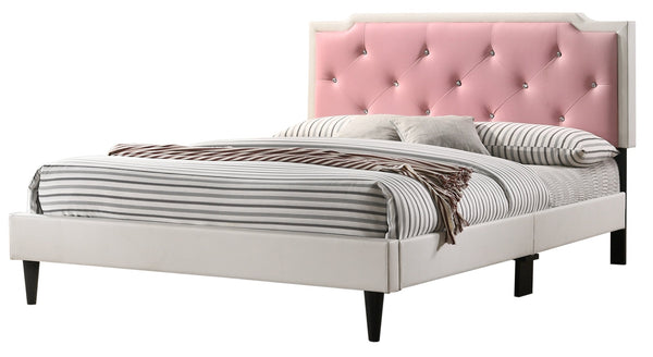 English Elm Charming Tufted White Full Bed with Adjustable Headboard Height, Box Spring or Slat Option, 57"W B078107960