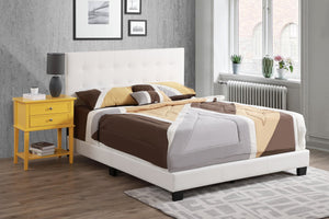 English Elm Caldwell Queen Bed with Button Tufted Faux Leather Headboard, Modern Upholstered Frame, 82"D White 5.5 L x 66 W x 25 H B078107972