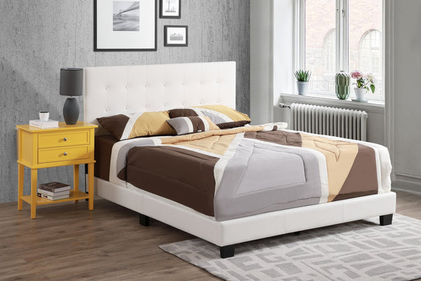 English Elm Caldwell Queen Bed with Button Tufted Faux Leather Headboard, Modern Upholstered Frame, 82"D White 5.5 L x 66 W x 25 H B078107972