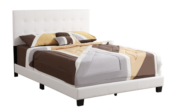 English Elm Caldwell Queen Bed with Button Tufted Faux Leather Headboard, Modern Upholstered Frame, 82"D White 5.5 L x 66 W x 25 H B078107972