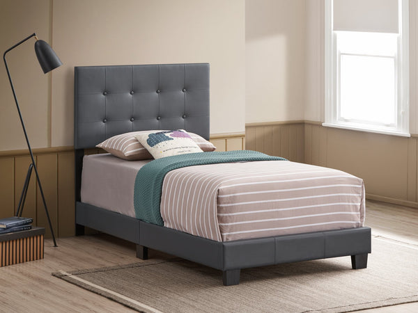 English Elm Caldwell Queen Bed with Button Tufted Faux Leather Headboard, Modern Upholstered Frame, 82"D DARK GREY 5.5 L x 44 W x 25 H B078107977