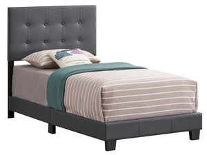 English Elm Caldwell Queen Bed with Button Tufted Faux Leather Headboard, Modern Upholstered Frame, 82"D DARK GREY 5.5 L x 44 W x 25 H B078107977