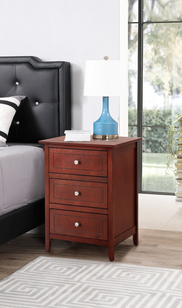 English Elm Transitional Cherry Nightstand with 3 Drawers, Durable Particle Board, 25"H x19"W x15"D, Warm Finish B078107978