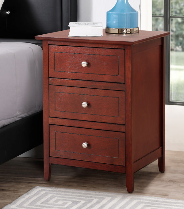 English Elm Transitional Cherry Nightstand with 3 Drawers, Durable Particle Board, 25"H x19"W x15"D, Warm Finish B078107978