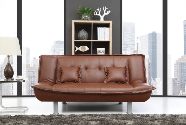 English Elm Lionel Convertible Sofa Bed with PU Faux Leather, Quick-Change Sleeper, High-Density Foam Comfort and Metal Legs Brown 44 L x 72 W x 9 H B078107990