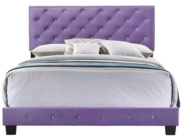 English Elm Enchanting Purple Velvet Queen Bed with 48"H Headboard, Transitional Style, Sturdy Support & Assembly Required B078108006