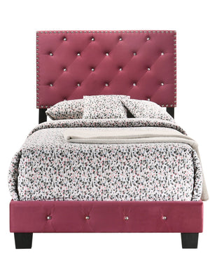 English Elm Charming Velvet Twin Bed with Hidden Storage Drawers, Casual Solid Frame, Easy Assembly Comfort Cherry 24.6 L x 44 W x 5.5 H B078108012