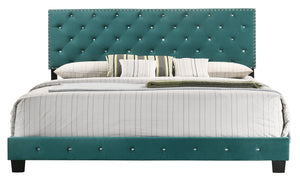 English Elm Stylish Velvet King Bed Frame with Plush Upholstery, Durable Construction, Easy Assembly, Transitional Appeal Green 24.6 L x 82 W x 5.5 H B078108014