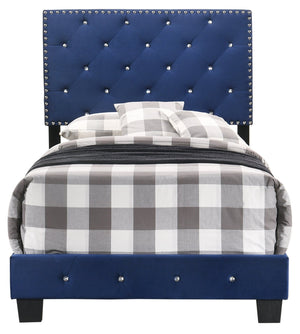 English Elm Stylish Velvet King Bed Frame with Plush Upholstery, Durable Construction, Easy Assembly, Transitional Appeal Navy Blue 24.6 L x 44 W x 5.5 H B078108021