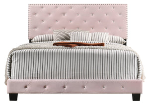 English Elm Chic Velvet Pink Transitional Full Bed with Durable Frame, 48"H x 58"W x 77"D, Bright Upholstery, Assembly Required B078108022