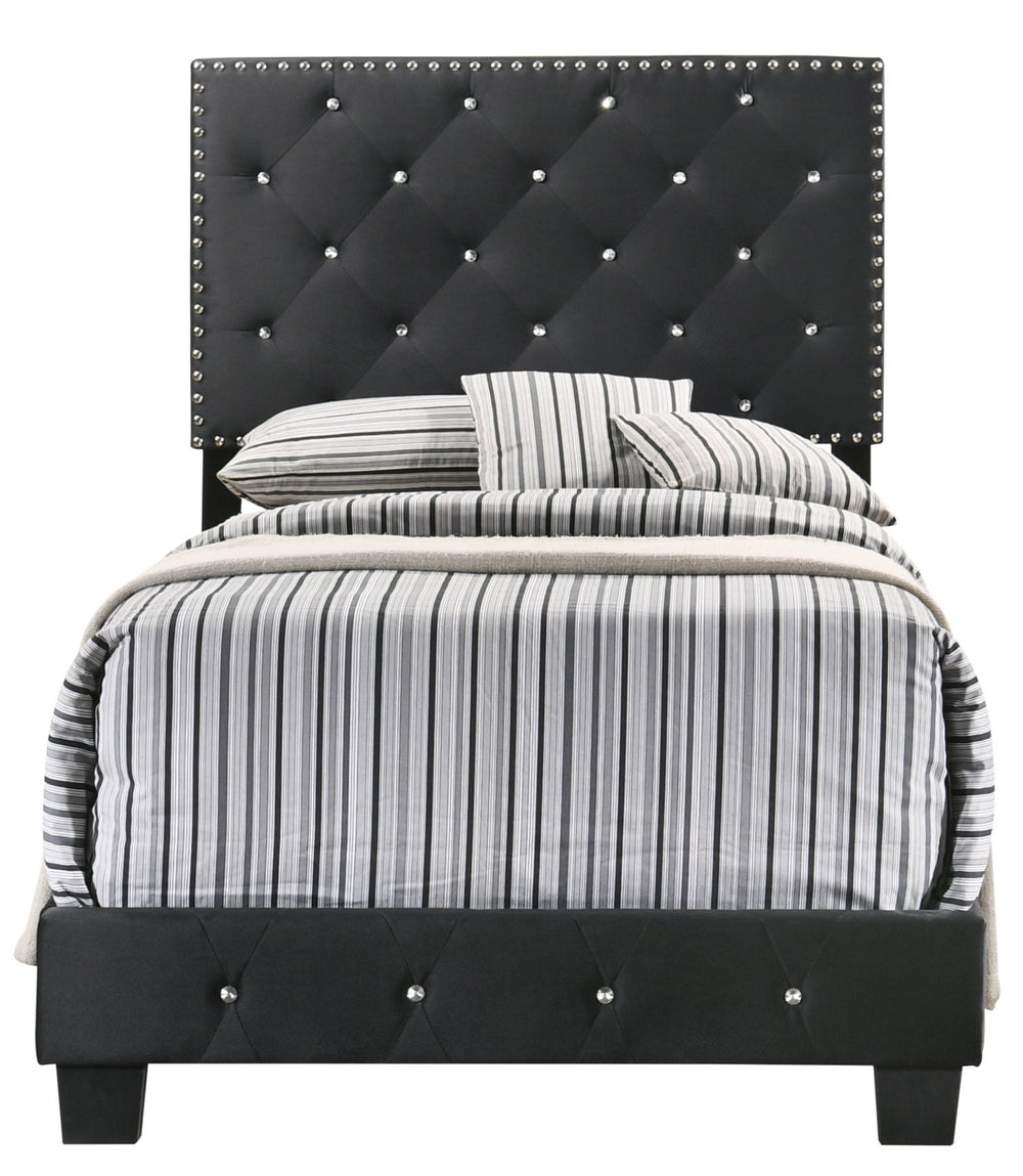 English Elm Chic Velvet Twin Bed Black — Sleek 47"H x 42"W x 77"D Twin for Kids & Guests, Sturdy, Easy Assembly B078108029